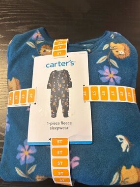 NWT Carter's Floral Fleece 1-Piece Sleepwear  Blue with feet Sz 5T
